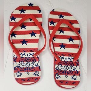 Red White and Blue Patriotic Stars and Stripes Rubber Flip Flops Ladies 8-1/2